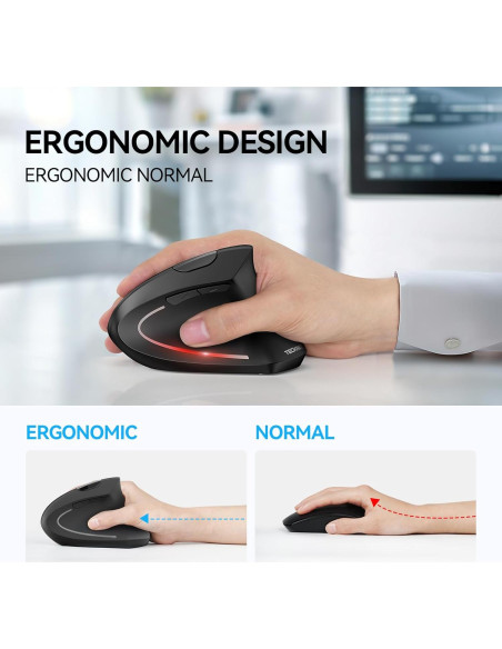 TECKNET Ratón Ergonómico Vertical Inalámbrico 4800 DPI - Negro