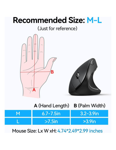 TECKNET Ratón Ergonómico Vertical Inalámbrico 4800 DPI - Negro