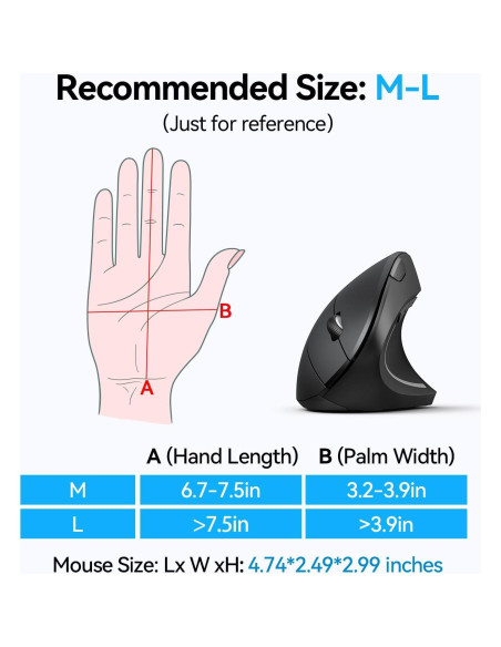 TECKNET Ratón Ergonómico Vertical Inalámbrico 4800 DPI - Negro