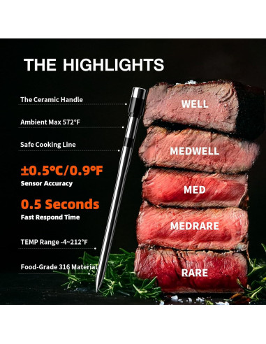 Termómetro de carne inalámbrico Paneceia BQ50 con 2 sondas