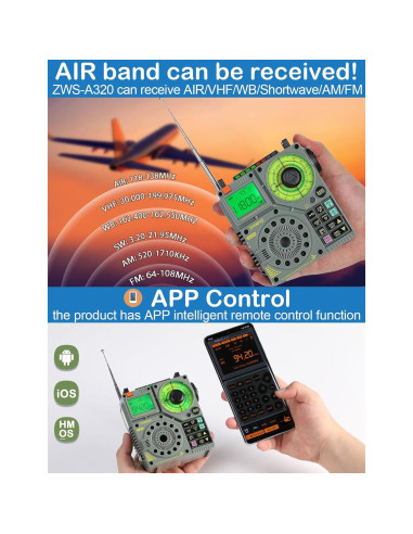 Radio Portátil ZHIWHIS ZWS-A320 Bluetooth AM/FM/SW/VHF