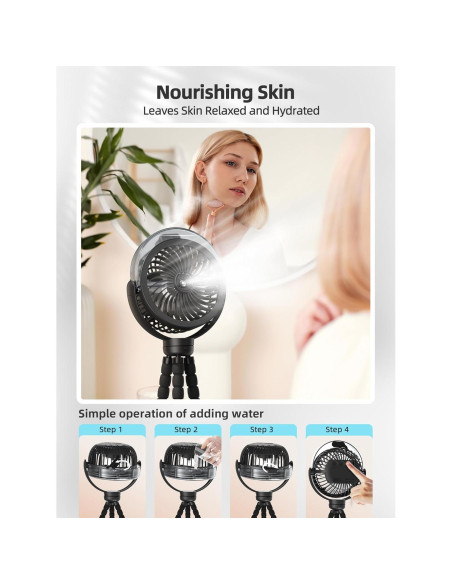 Ventilador de Cochecito Wavmill con Nebulización 6000mAh Ventilador de Cochecito Wavmill con Nebulización 6000mAh