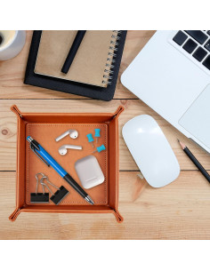 Bandeja de Valet de Cuero Vegano Eurow Marrón Plegable 18.65cm 2