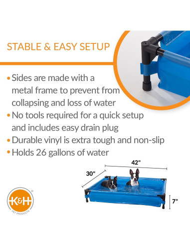 Piscina Portátil para Perros K&H Grande 107x76 cm Azul