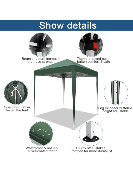 Carpa Plegable Impermeable Pinikuyiro 200x200cm Verde