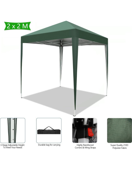 Carpa Plegable Impermeable Pinikuyiro 200x200cm Verde