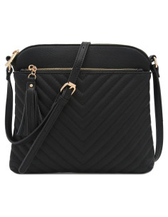 Bolso Cruzado Mediano FashionPuzzle Negro Acolchado