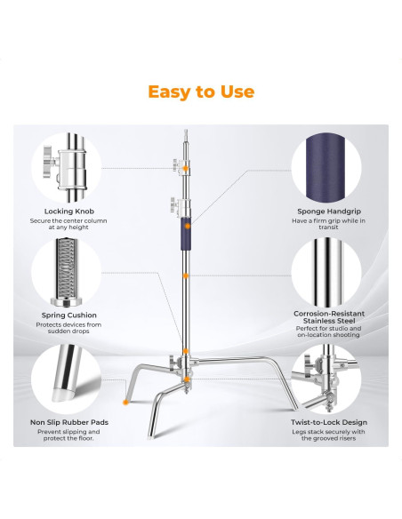 Soporte de Luz Fotográfica K&F Concept 330cm Ajustable 20kg Soporte de Luz Fotográfica K&F Concept 330cm Ajustable 20kg