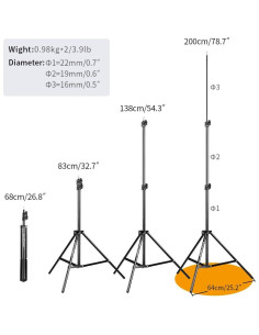 Soportes de Luz de Aluminio K&F Concept 200 cm Ajustables - Paquete de 2 2