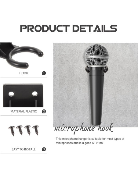 Soporte de Micrófono Montaje en Pared Milisten 12 Pcs Negro