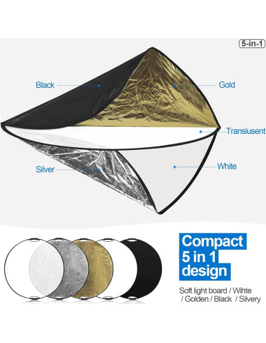 Reflector de Luz 5 en 1 Wellmaking 110cm Plegable con Adaptador