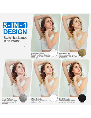 Reflector de Luz 5 en 1 Wellmaking 110cm Plegable con Adaptador