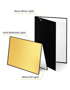 Reflector de Luz Meking 43x30 cm 3-en-1 Plegable Dorado/Negro/Blanco 2