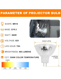 Bombilla de proyector Wadoy MR16 GY5.3 360W 2 paquetes 2