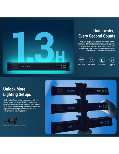 Godox WT40D Luz Submarina LED 54W IP68 para Buceo y Vlogging Godox WT40D Luz Submarina LED 54W IP68 para Buceo y Vlogging