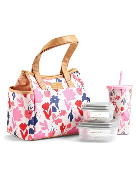 Bolsa de Almuerzo Aislada Fit & Fresh Floral Rosa con Contenedores
