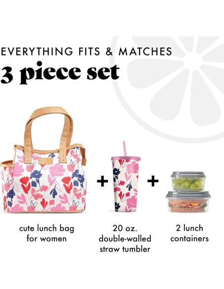 Bolsa de Almuerzo Aislada Fit & Fresh Floral Rosa con Contenedores