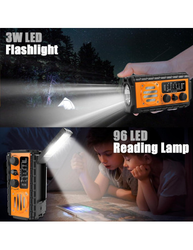 Radio de Emergencia QAUYYW 74000mWh Solar Manivela IPX6