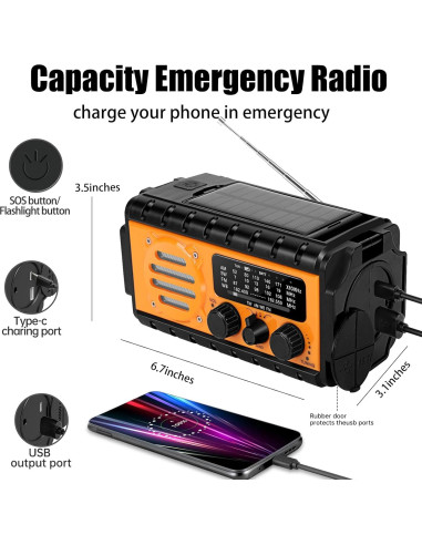 Radio de Emergencia QAUYYW 74000mWh Solar Manivela IPX6