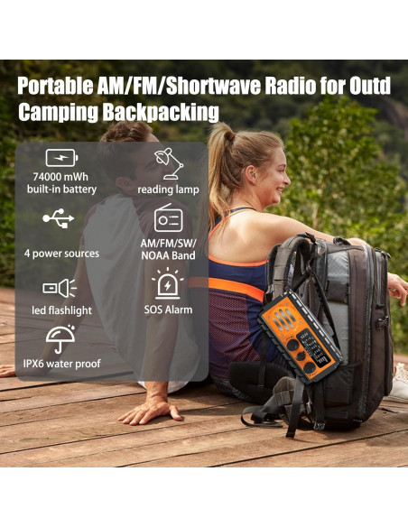Radio de Emergencia QAUYYW 74000mWh Solar Manivela IPX6