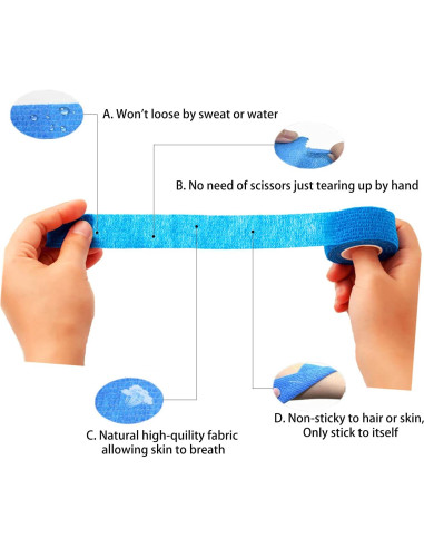 Paquete de 15 Rollos de Venda Cohesiva 2.54 cm x 4.57 m FEILIBAY