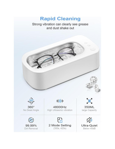 Limpiador Ultrasónico de Joyas Gcdaxour 350ml 48kHz Portátil