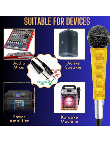 Micrófono Karaoke Dinámico Cardioide RK Dorado 3.5m