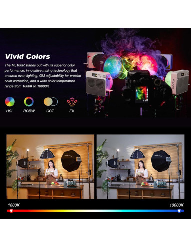 Godox ML100R Luz de Video RGB 110W 1800K-10000K 14 Modos FX