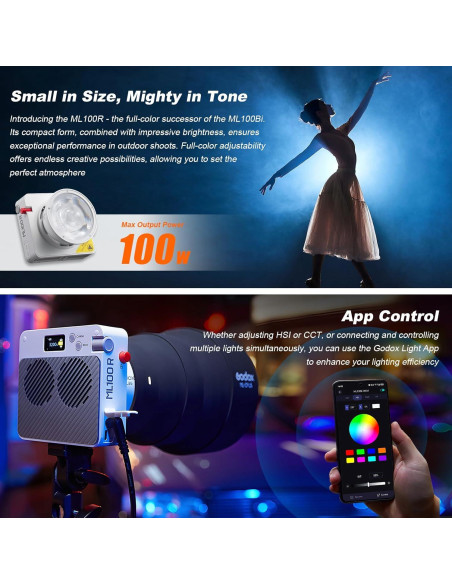 Godox ML100R Luz de Video RGB 110W 1800K-10000K 14 Modos FX