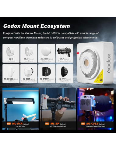 Godox ML100R Luz de Video RGB 110W 1800K-10000K 14 Modos FX