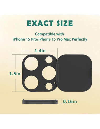 Cubierta de Cámara MakLuen para iPhone 15 Pro/Pro Max - Negro