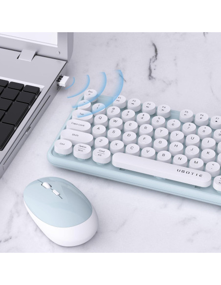 Teclado y Ratón Inalámbricos KKT Verde-Blanco 2.4GHz