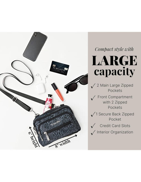 Baggallini Triple Zip Bolsa Cruzada Mujer 20x15 cm Resistente