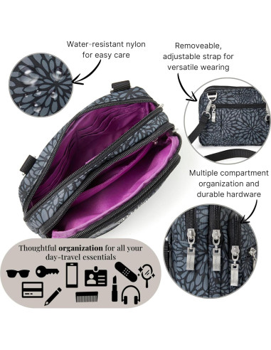 Baggallini Triple Zip Bolsa Cruzada Mujer 20x15 cm Resistente