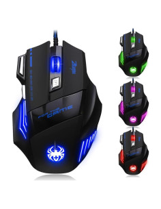 Mouse Gaming con Cable Zelotes T80, 7200 DPI, 7 Botones, LED