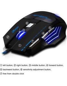 Mouse Gaming con Cable Zelotes T80, 7200 DPI, 7 Botones, LED 2