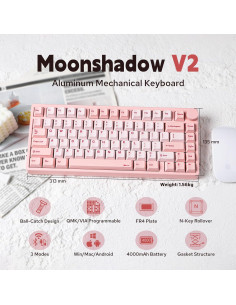 Teclado Mecánico Inalámbrico KiiBoom Moonshadow V2 Rosa 75% 2