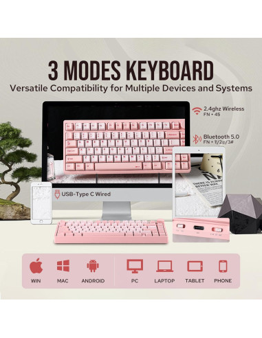 Teclado Mecánico Inalámbrico KiiBoom Moonshadow V2 Rosa 75%