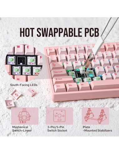 Teclado Mecánico Inalámbrico KiiBoom Moonshadow V2 Rosa 75%