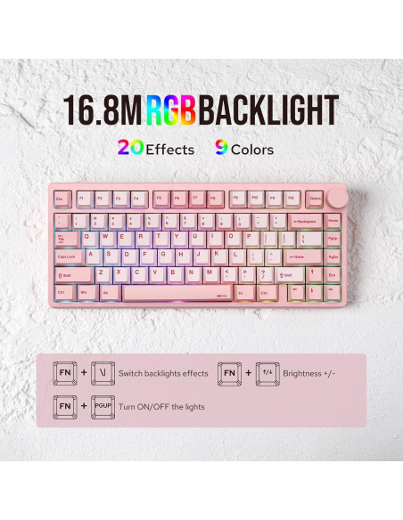 Teclado Mecánico Inalámbrico KiiBoom Moonshadow V2 Rosa 75%