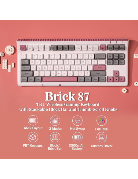 Teclado Mecánico TKL EPOMAKER Brick 87 Gris Rosa Interruptor Peach Lily Teclado Mecánico TKL EPOMAKER Brick 87 Gris Rosa Interruptor Peach Lily