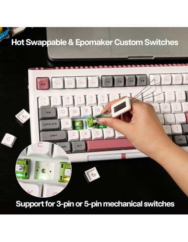 Teclado Mecánico TKL EPOMAKER Brick 87 Gris Rosa Interruptor Peach Lily