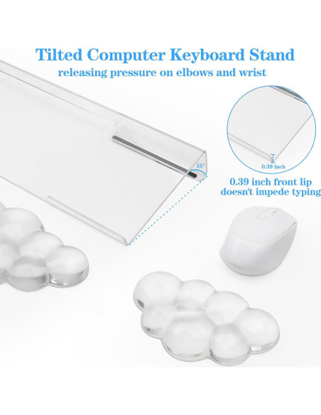 Soporte de teclado acrílico KEPUTAIER con reposamuñecas de gel 3 en 1 Soporte de teclado acrílico KEPUTAIER con reposamuñecas de gel 3 en 1