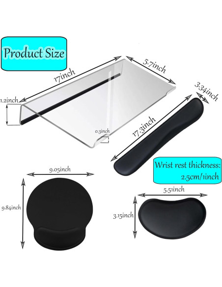 Juego de 4 Soportes de Teclado Acrílico con Almohadillas Ergonómicas Juego de 4 Soportes de Teclado Acrílico con Almohadillas Ergonómicas