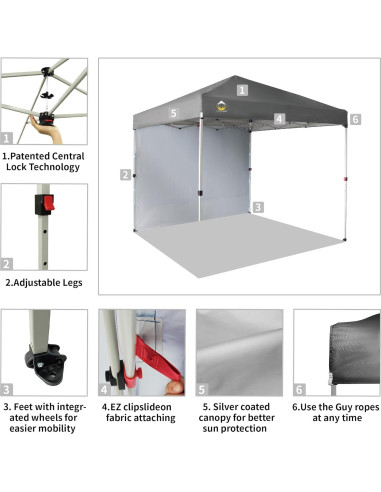 Carpa Plegable 8x8 CROWN SHADES con Pared Lateral Gris