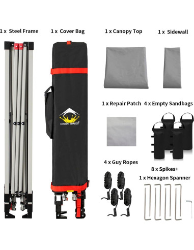 Carpa Plegable 8x8 CROWN SHADES con Pared Lateral Gris