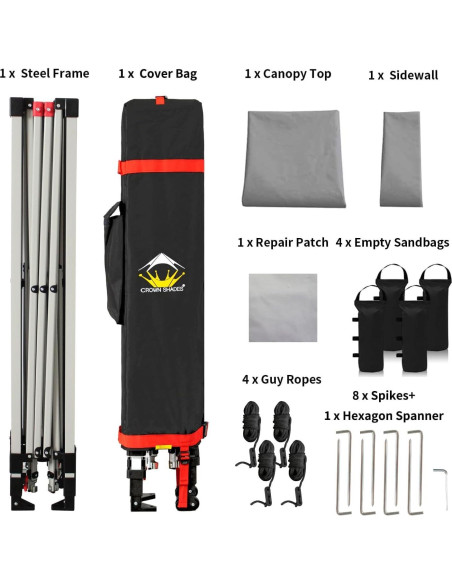 Carpa Plegable 8x8 CROWN SHADES con Pared Lateral Gris