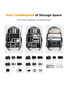 Mochila para cámara K&F Concept 25L con compartimento para laptop 2
