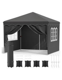 Carpa Plegable Arlopu 10x10ft Negra con 4 Paredes Laterales