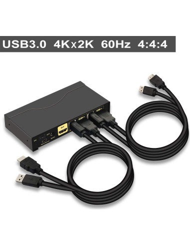 Interruptor KVM 4K 2 Puertos HDMI CKLau con Audio y USB 3.0